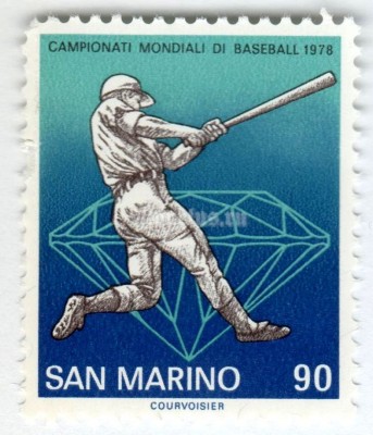 марка Сан-Марино 90 лир "WK Baseball" 1978 год