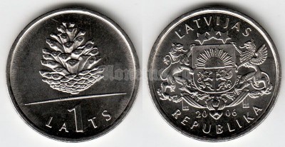 Латвия 1 лат 2006 год шишка