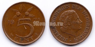 монета Нидерланды 5 центов 1971 год