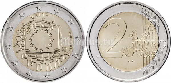 монета Мальта 2 евро 2015 год - 30 лет Флагу Евросоюза