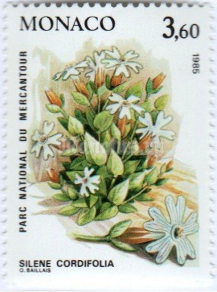марка Монако 3,60 франка "Silene cordifolia" 1985 год