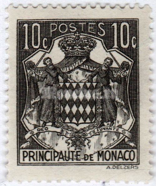 марка Монако 10 сентиме "National coat of arms" 1943 год