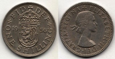 монета Великобритания 1 шиллинг 1956 год