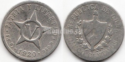 монета Куба 5 сентаво 1920 год