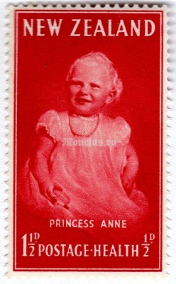 марка Новая Зеландия 1 1/2 + 1/2 пенни "Princess Anne" 1952 год