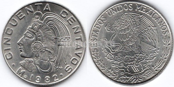 монета Мексика 50 сентаво 1982 год