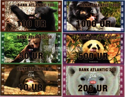 Набор из 6-ти сувенирных банкнот Атлантика 2016 год серия МЕДВЕДИ