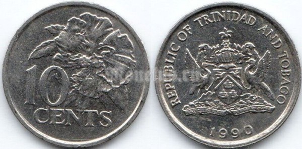 монета Тринидад и Тобаго 10 центов 1990 год
