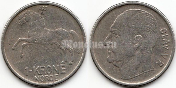 монета Норвегия 1 крона 1967 год
