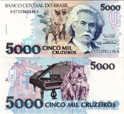 бона Бразилия 5000 крузейро 1990-1993 год