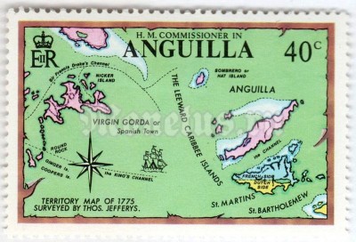 марка Ангилья 40 центов "Thomas Jeffreys, 1775" 1972 год