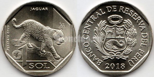 монета Перу 1 новый соль 2018 год серия Фауна Перу - Ягуар (Panthera onca)