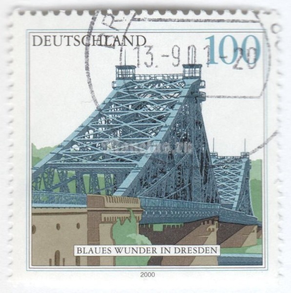 марка ФРГ 100 пфенниг "Blaues Wunder, Dresden" 2000 год Гашение