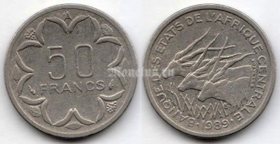 монета Центральная Африка (BEAC) 50 франков, 1989 год "A" - Чад