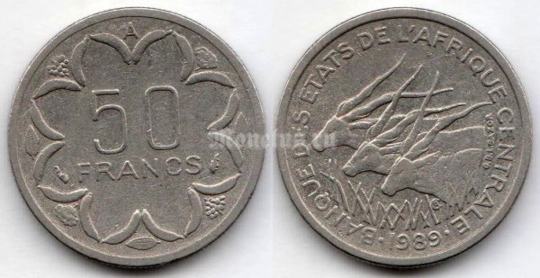 монета Центральная Африка (BEAC) 50 франков, 1989 год "A" - Чад
