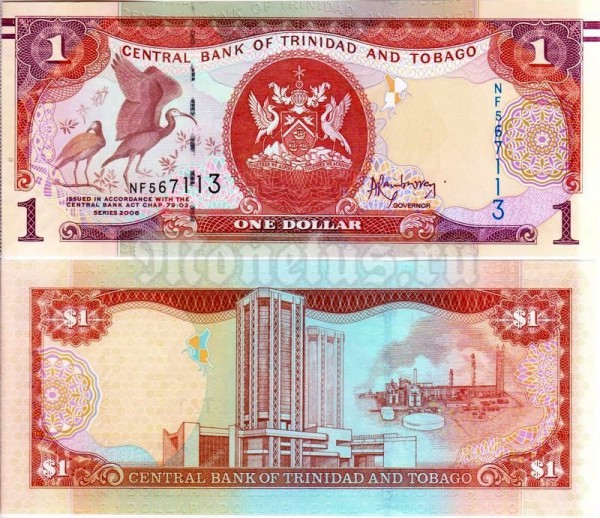 бона Тринидад и Тобаго 1 доллар 2006 год ( с метками для слепых )