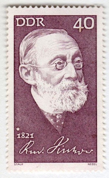 марка ГДР 40 пфенниг "150. Birthday of the physician Rudolf Virchow" 1971 год 