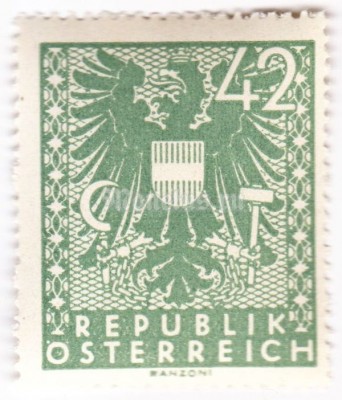 марка Австрия 42 Немецких рейхспфенинг "Герб" 1945 год