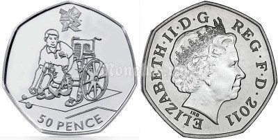 монета Великобритания 50 пенсов 2011 год Летние Олимпийские игры в Лондоне 2012 год - бочче для инвалидов
