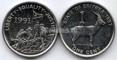 монета Эритрея 1 цент 1997 год