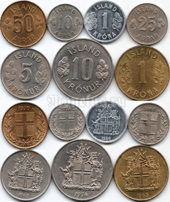 Исландия набор из 7-ми монет 1953 - 1980 год