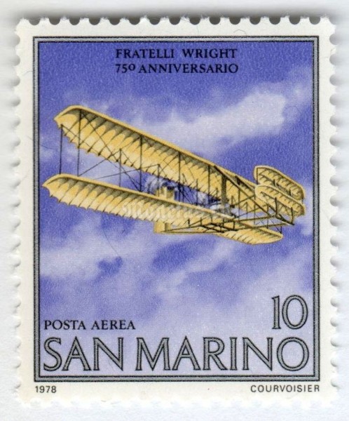 марка Сан-Марино 10 лир "Wright Flyer I" 1978 год