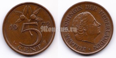 монета Нидерланды 5 центов 1972 год