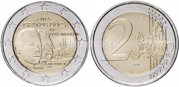 монета Люксембург 2 евро 2012 год - 100 лет со дня смерти Герцога Вильгельма IV
