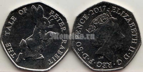 монета Великобритания 50 пенсов 2017 год - Кролик Питер. 150-летие со дня рождения Беатрис Поттер