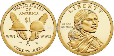 монета США 1 доллар 2016D год Радисты-шифровальщики Первой и Второй мировых войн, годовой