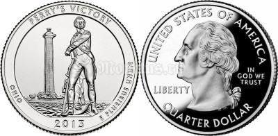 монета США 25 центов 2013 год штат Огайо Победа Перри и Международный Мемориал Мира, 17-й