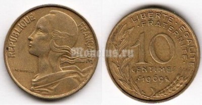 монета Франция 10 сантимов 1969 год