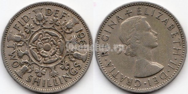 монета Великобритания 2 шиллинга 1961 год