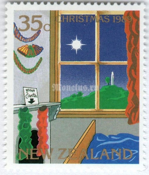 марка Новая Зеландия 35 центов "Bedroom window" 1989 год