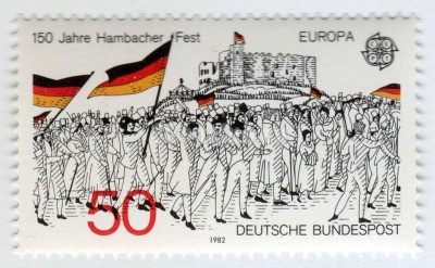 марка ФРГ 50 пфенниг "Procession to Hambach Castle, 1832" 1982 год