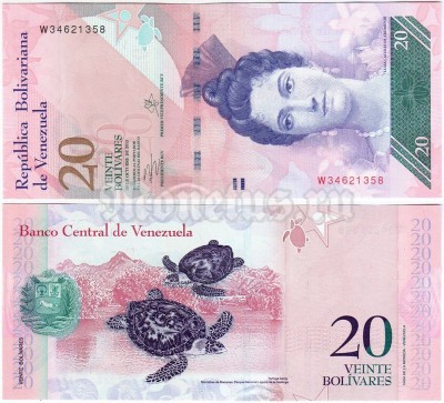 банкнота Венесуэла 20 боливаров 2013 год