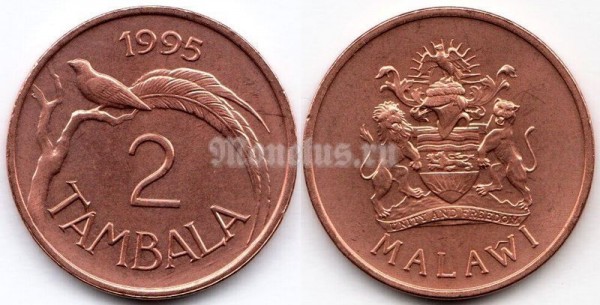 монета Малави 2 тамбалы 1995 год - Райская птица