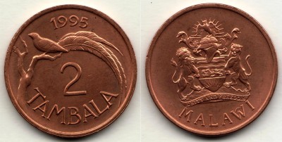 монета Малави 2 тамбалы 1995 год - Райская птица
