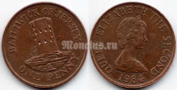 монета Джерси 1 пенни 1984 год - Сторожевая башня в Ле Хок