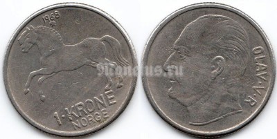 монета Норвегия 1 крона 1968 год