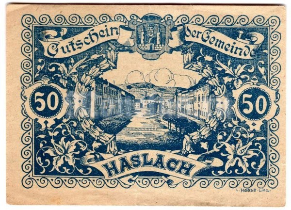 бона Австрия 50 геллеров 1920 год Haslach