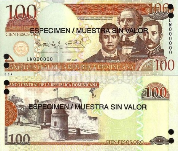 Банкнота-образец Доминикана 100 песо 2006 год