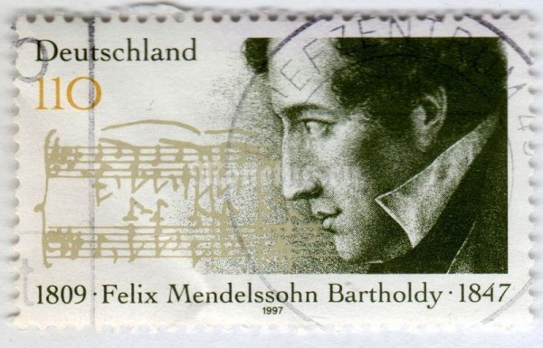 марка ФРГ 110 пфенниг "Felix Mendelssohn-Bartholdy" 1997 год Гашение