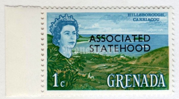 марка Гренада 1 цент "Hillsborough, Carriacou (overprinted)" 1967 год