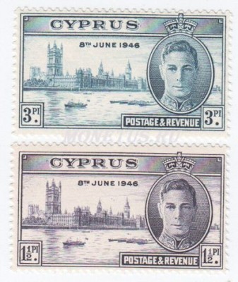 Набор Кипр из 2-х марок "WW II в ознаменование Победы" 1946 год