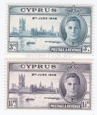 Набор Кипр из 2-х марок "WW II в ознаменование Победы" 1946 год