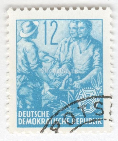 марка ГДР 12 пфенниг "Farmer, artisan, intellectual" 1957 год Гашение