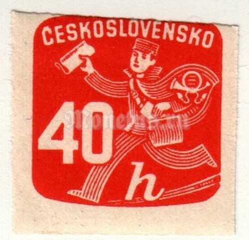марка Чехословакия 40 геллер "Почтальон" 1945 год