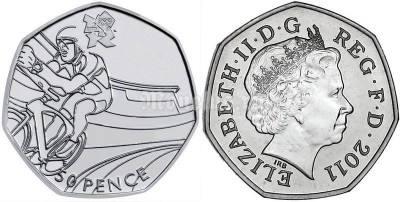 монета Великобритания 50 пенсов 2011 год Летние Олимпийские игры в Лондоне 2012 год - велоспорт