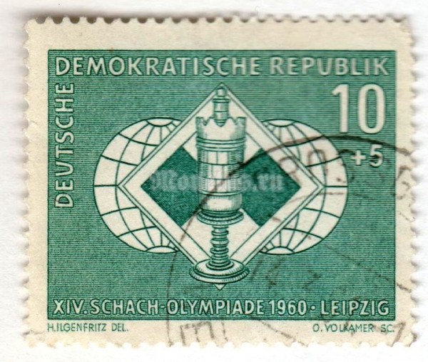марка ГДР 10+5 пфенниг "Tower" 1960 год Гашение